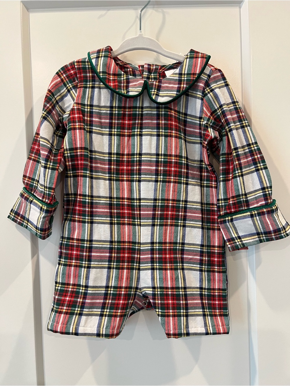 Plaid Peter Pan Collar Baby One-Piece Romper in Red/Green